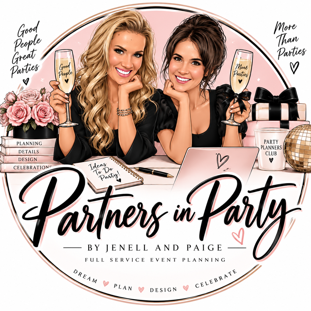Partners in Party by Jenell and Paige illustrated logo